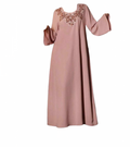 Pink Kaftan Dress With Embroidered Neckline