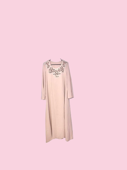 Pink Kaftan Dress With Embroidered Neckline